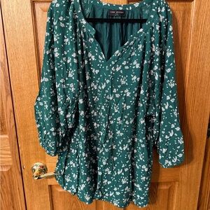 Lane Bryant Green Floral 3/4 Sleeve Blouse